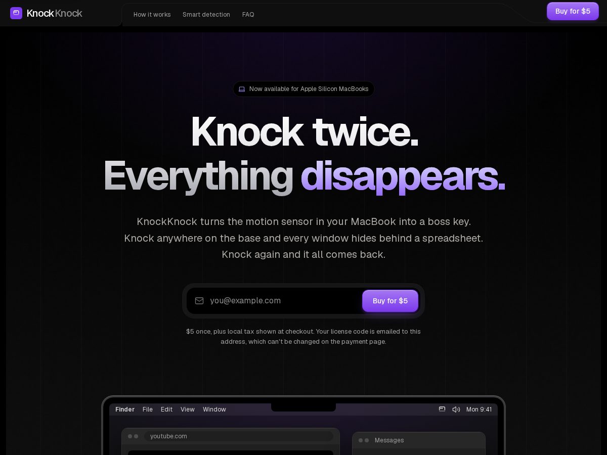 Landing-page snapshot of knockknockmac.app