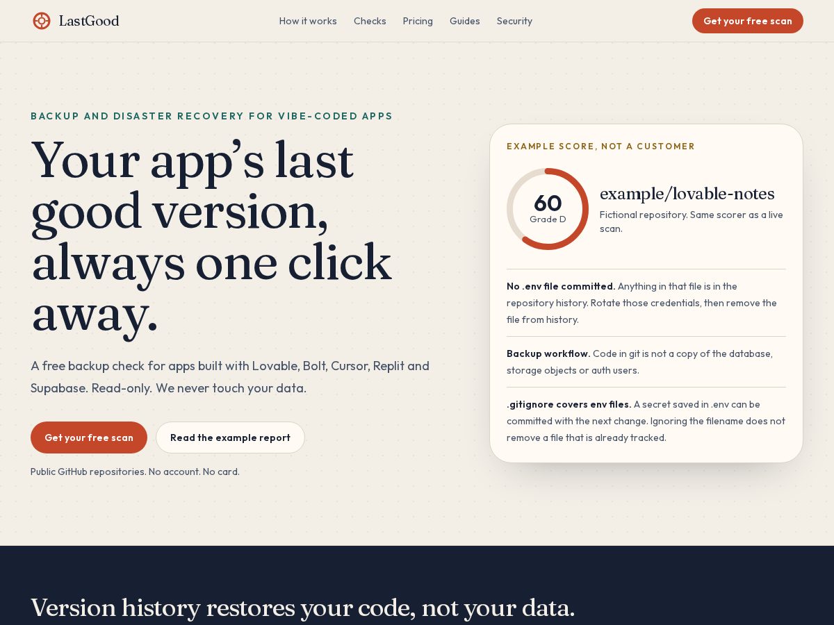 Landing-page snapshot of lastgood.app