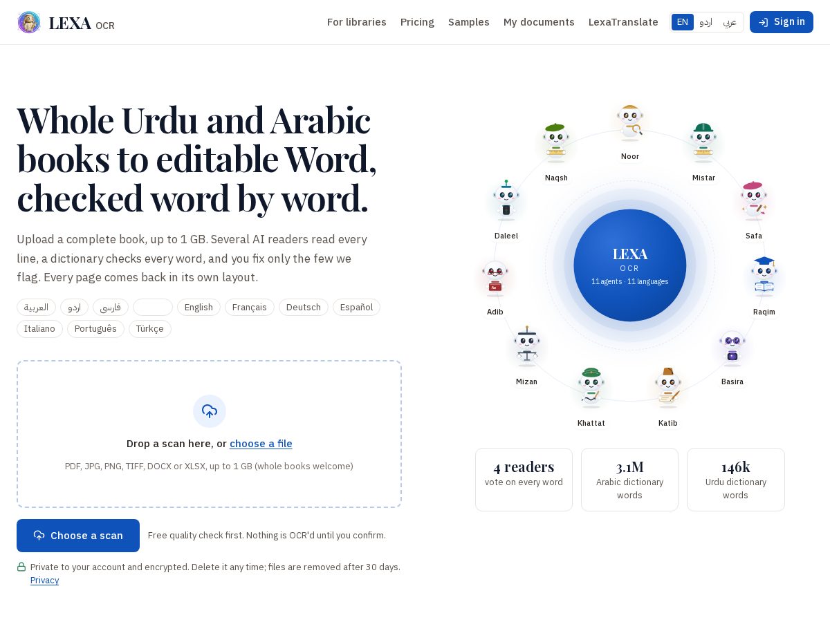 Landing-page snapshot of lexaocr.com
