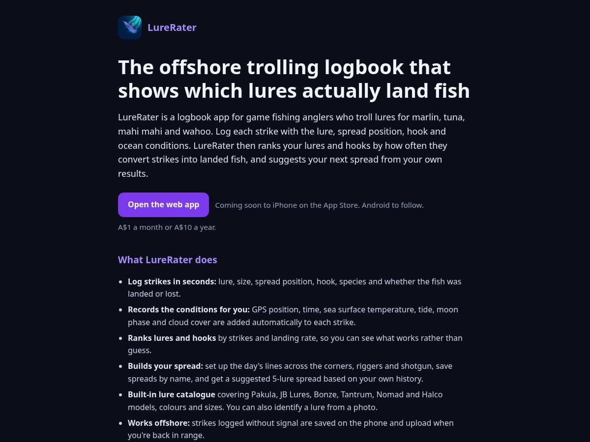 Landing-page snapshot of lurerater.com