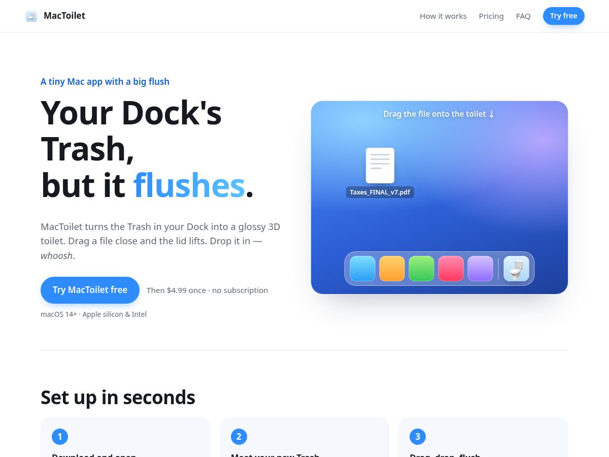Landing-page snapshot of mactoilet.com