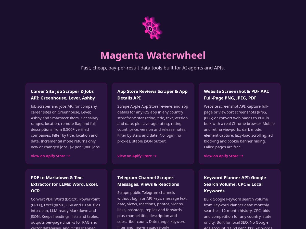 Landing-page snapshot of magentawaterwheel.com