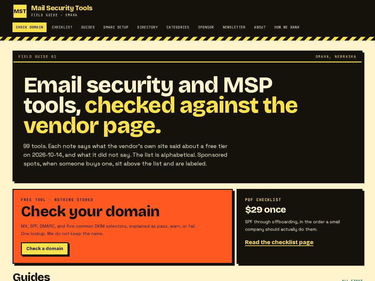 Landing-page snapshot of mailsecuritytools.com