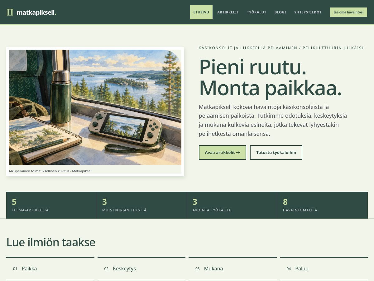 Landing-page snapshot of matkapikseli.com
