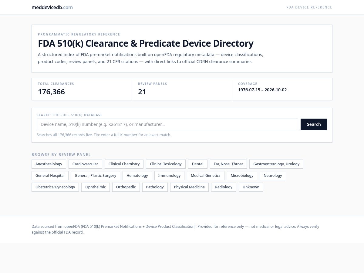 Landing-page snapshot of meddevicedb.com