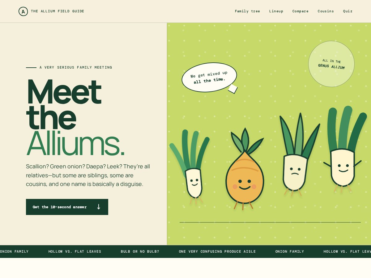 Landing-page snapshot of meetthealliums.com