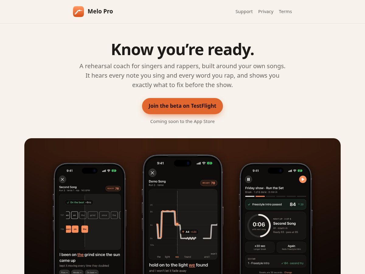 Landing-page snapshot of melopro.app