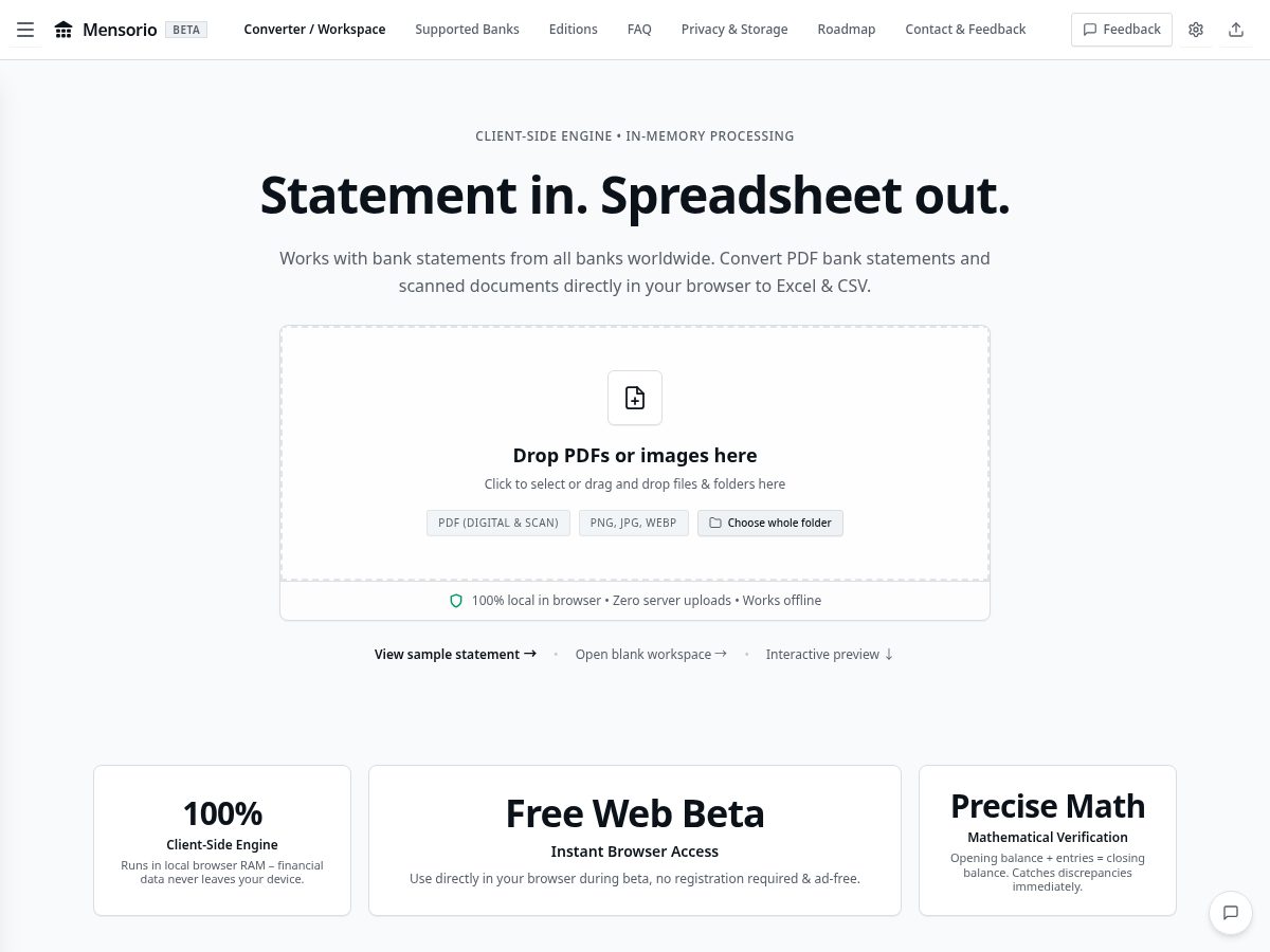 Landing-page snapshot of mensorio.app