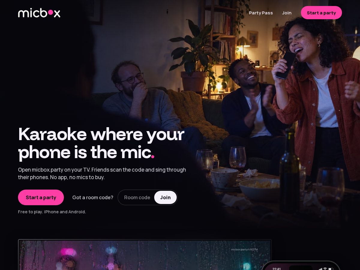 Landing-page snapshot of micbox.party