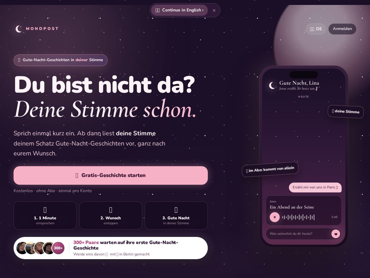 Landing-page snapshot of mondpost.app