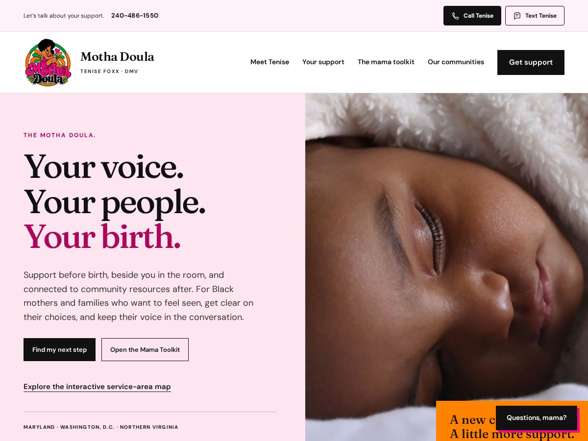 Landing-page snapshot of mothadoula.com