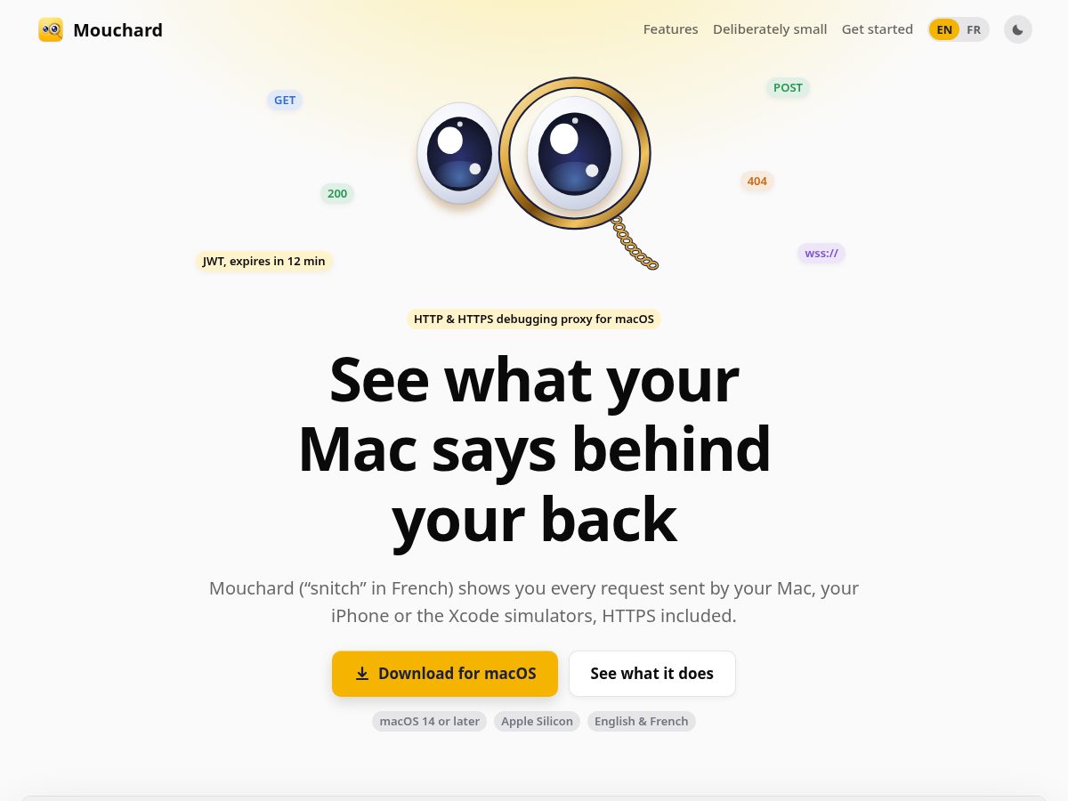 Landing-page snapshot of mouchard.app