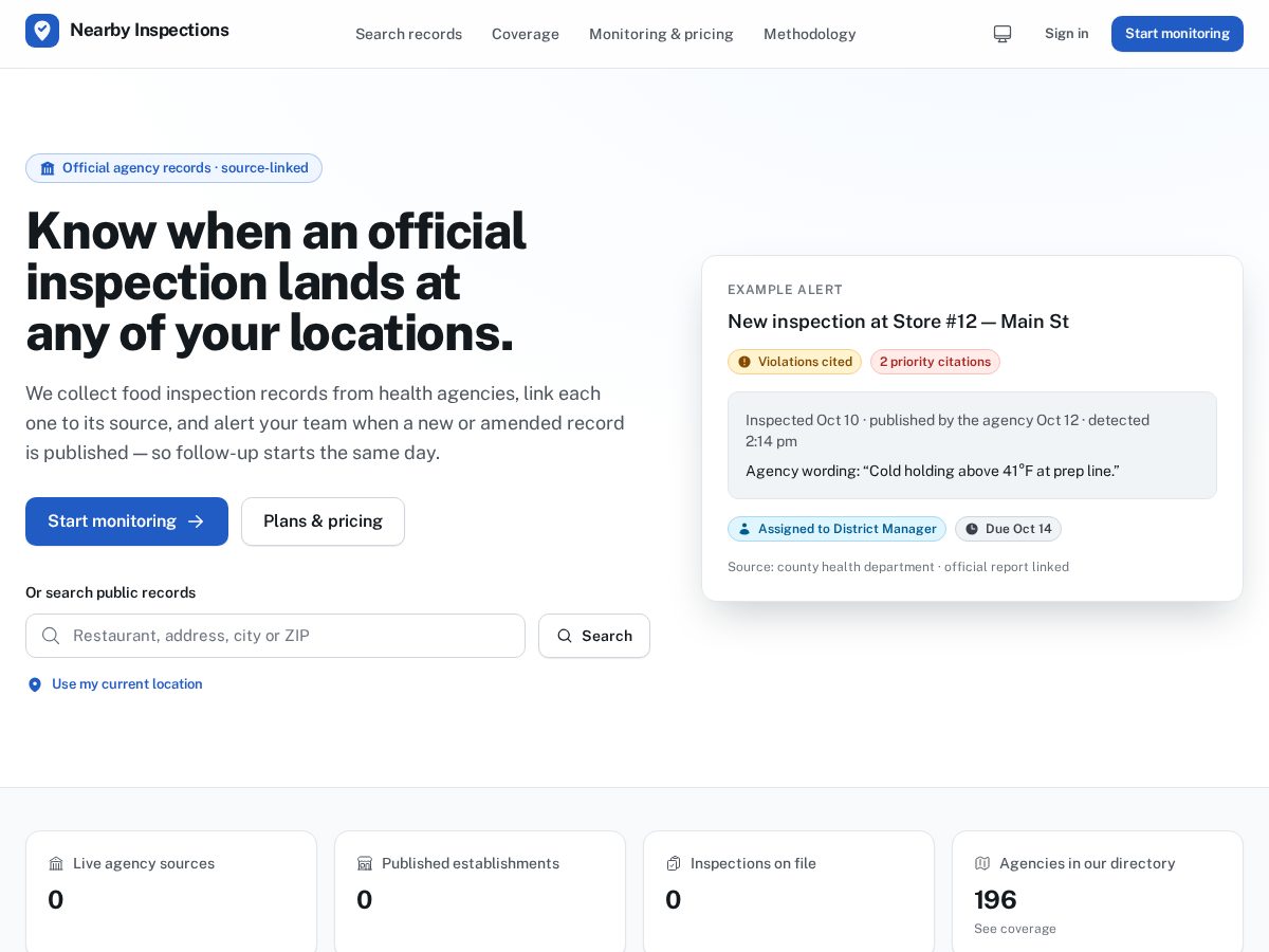 Landing-page snapshot of nearbyinspections.com
