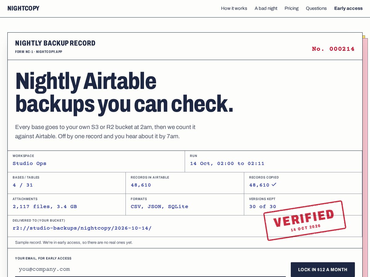 Landing-page snapshot of nightcopy.app