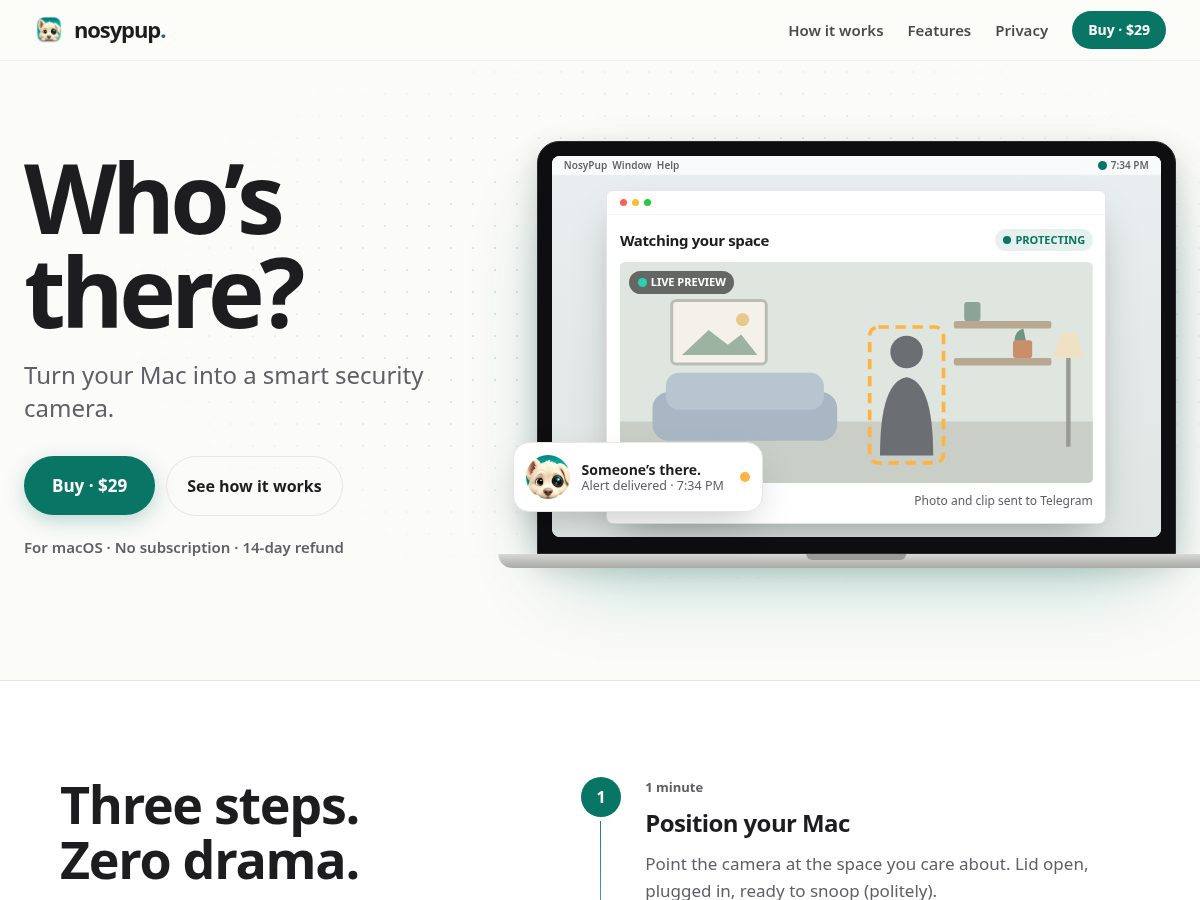 Landing-page snapshot of nosypup.com