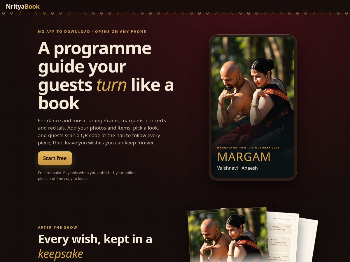 Landing-page snapshot of nrityabook.com