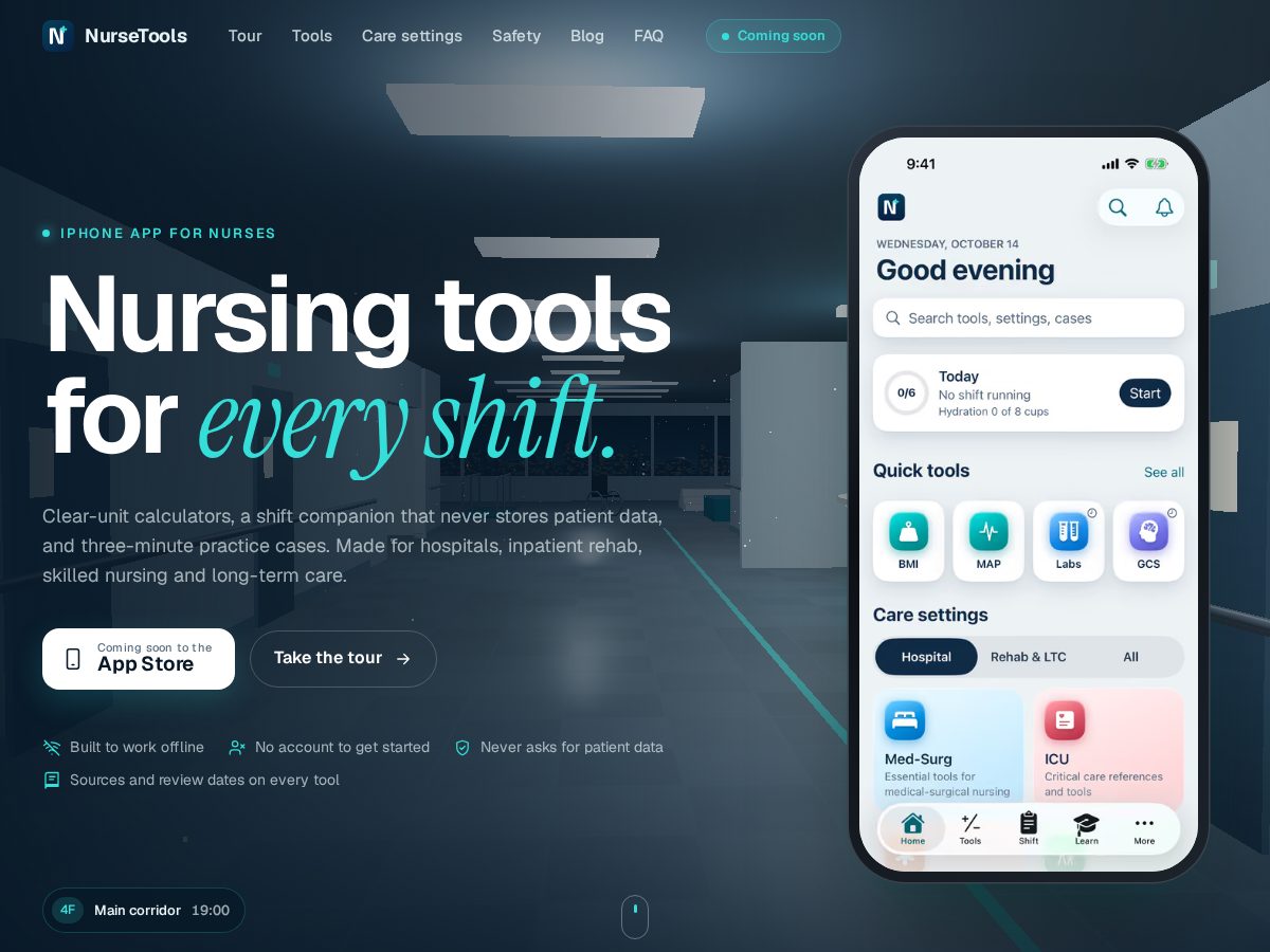 Landing-page snapshot of nursetools.app
