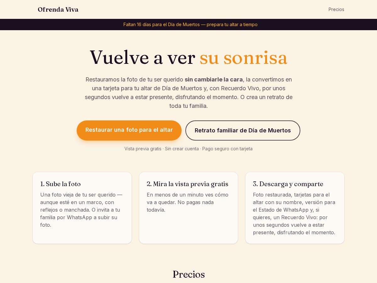 Landing-page snapshot of ofrendaviva.com