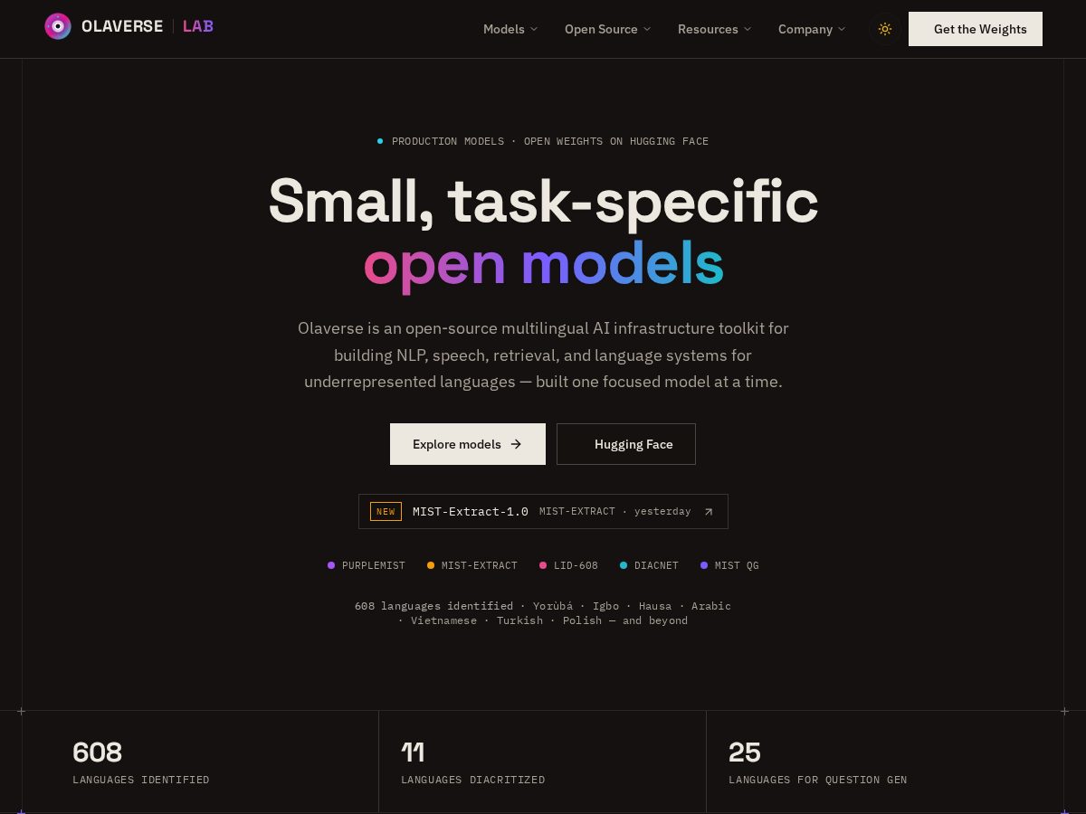 Landing-page snapshot of olaverselab.com