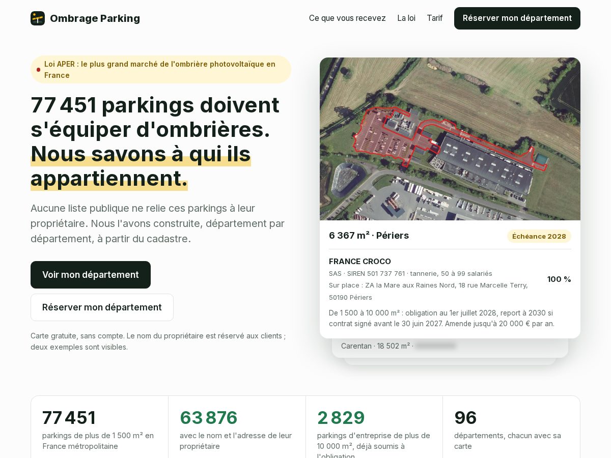 Landing-page snapshot of ombrageparking.com