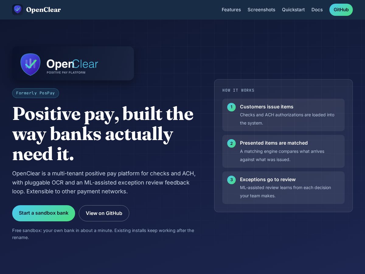Landing-page snapshot of openclear.org