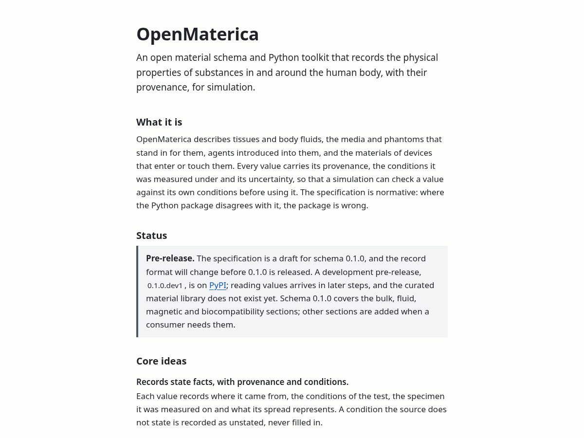 Landing-page snapshot of openmaterica.com