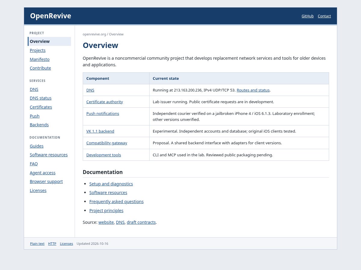 Landing-page snapshot of openrevive.org