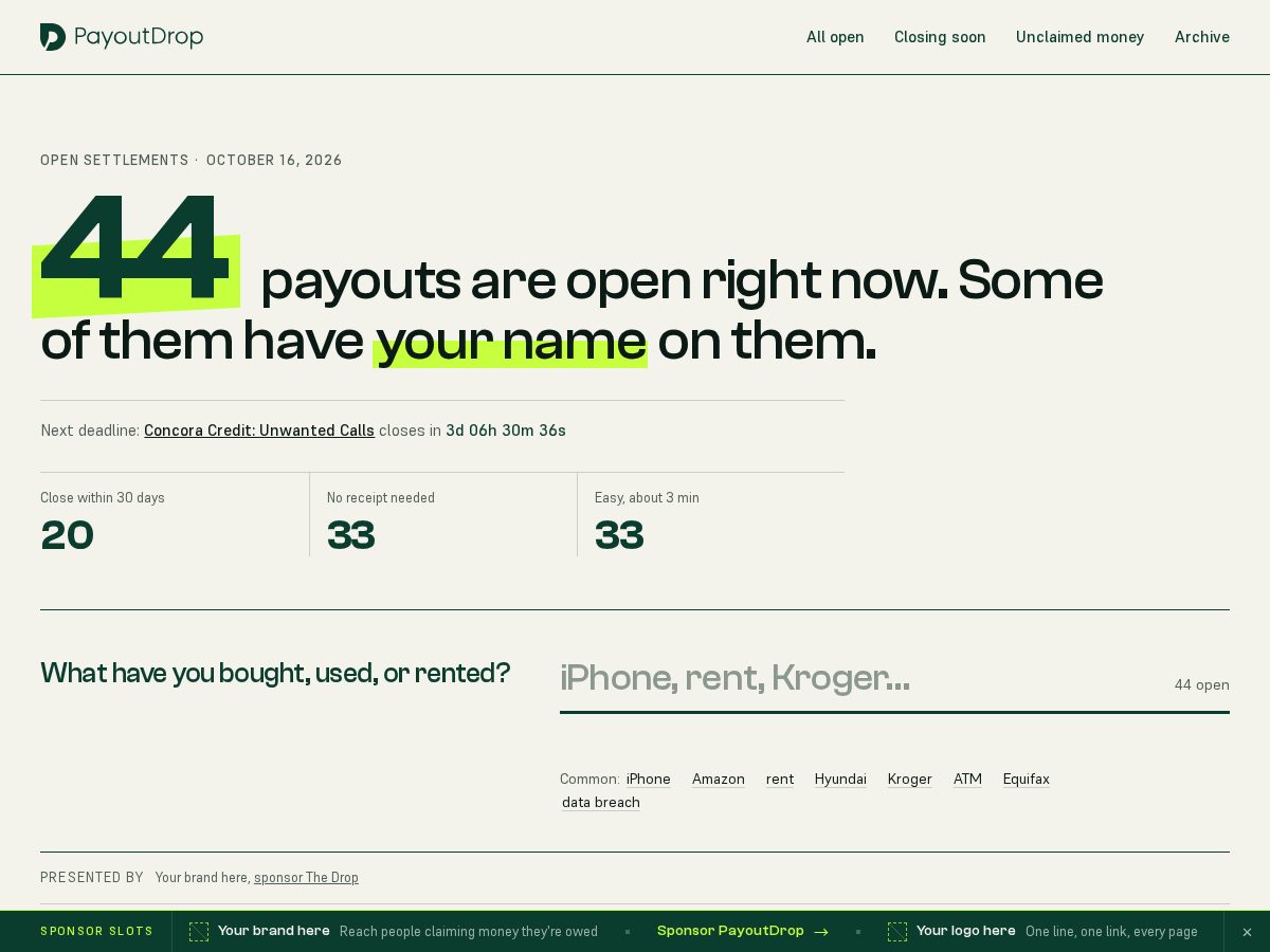 Landing-page snapshot of payoutdrop.com