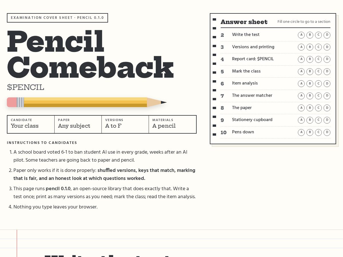 Landing-page snapshot of pencilcomeback.fun