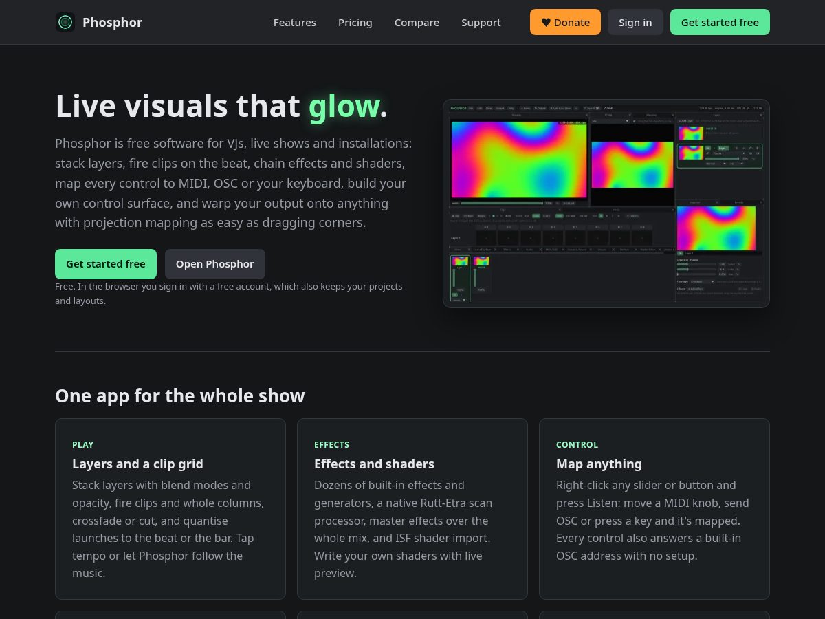 Landing-page snapshot of phosphorfx.com