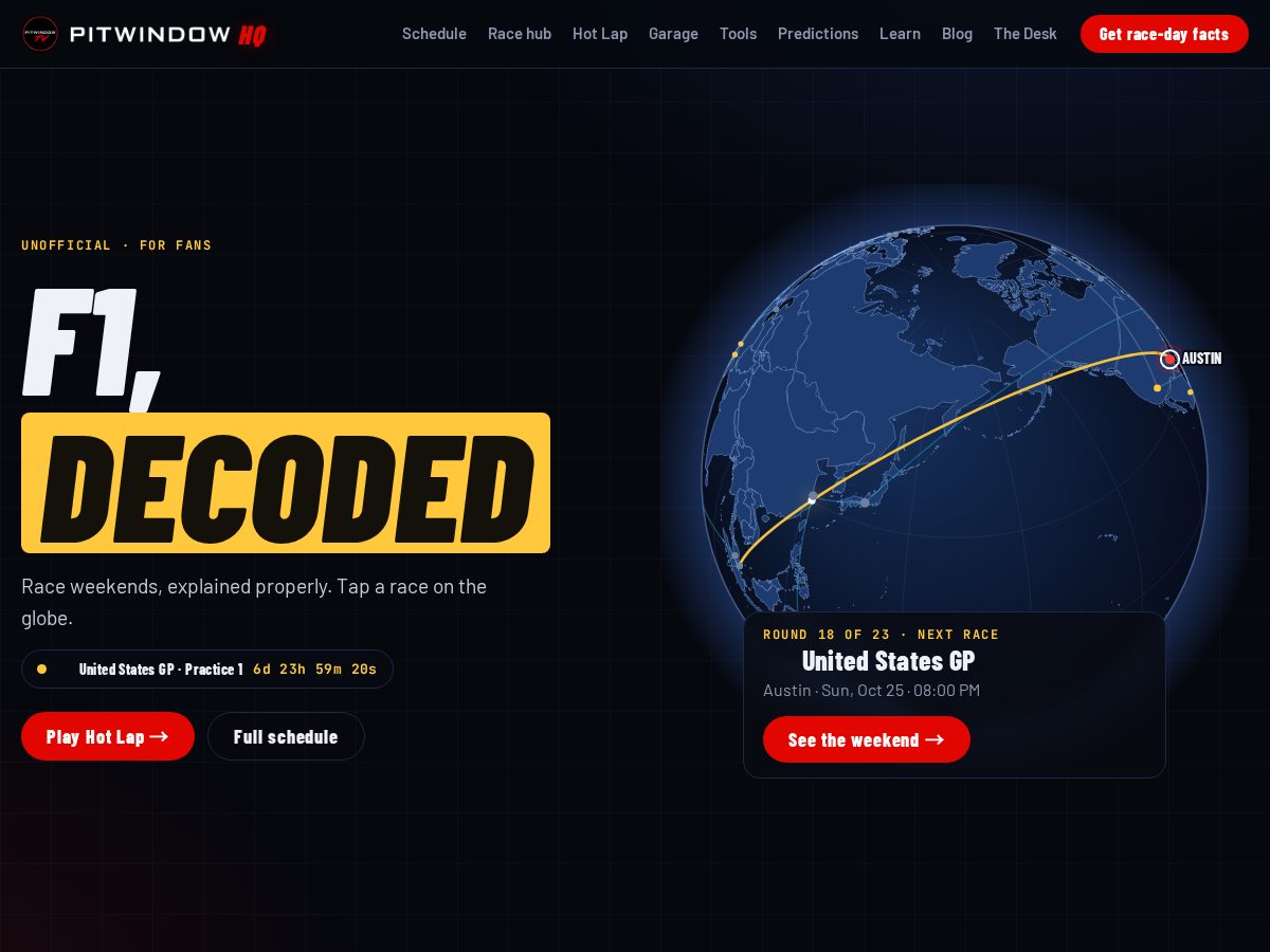 Landing-page snapshot of pitwindowhq.com