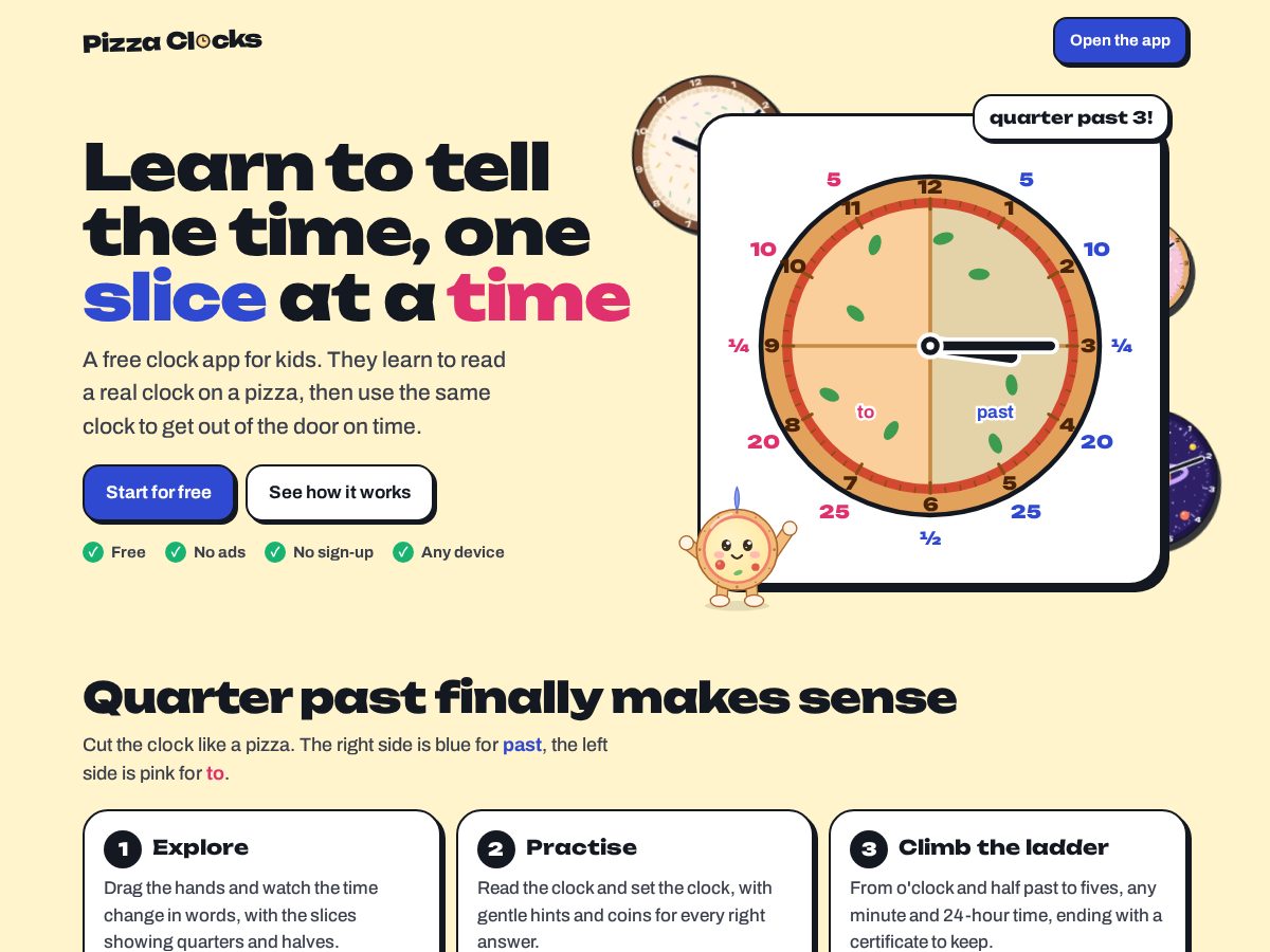 Landing-page snapshot of pizzaclocks.com