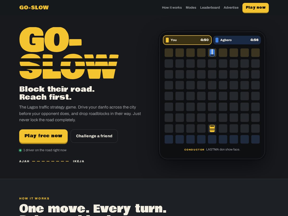 Landing-page snapshot of playgoslow.com