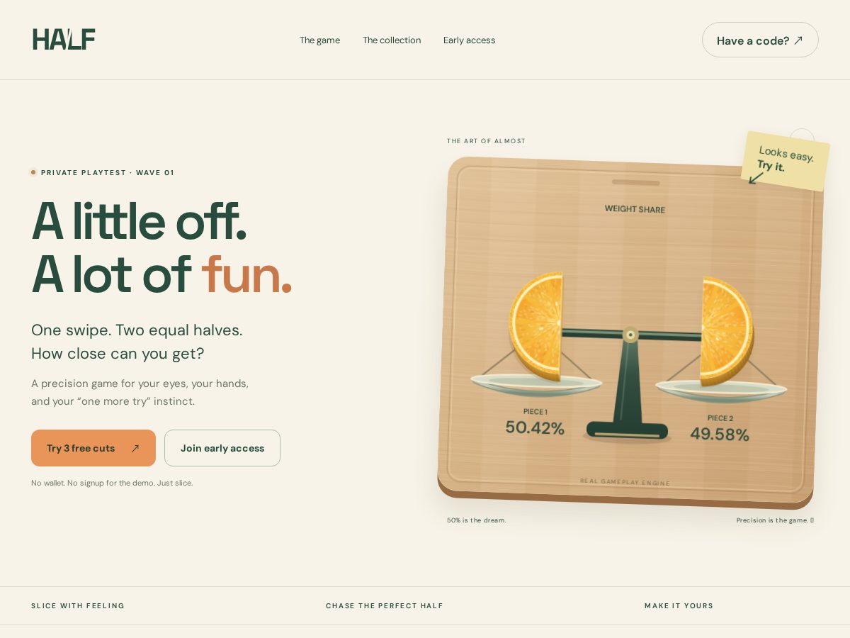 Landing-page snapshot of playhalf.com