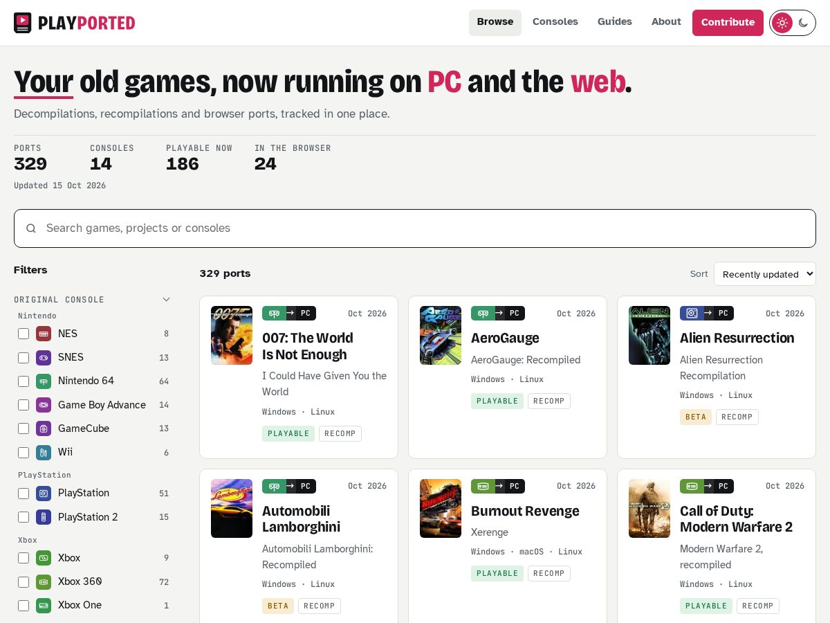Landing-page snapshot of playported.com