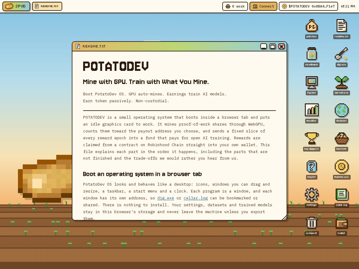 Landing-page snapshot of potatodev.app