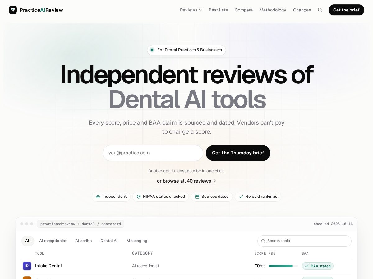 Landing-page snapshot of practiceaireview.com