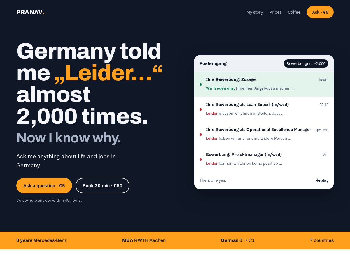 Landing-page snapshot of pranavcareercoaching.org