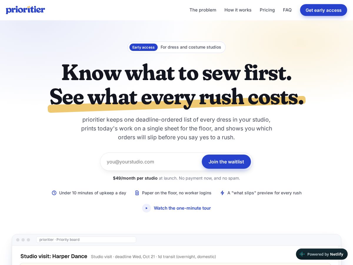 Landing-page snapshot of prioritier.com