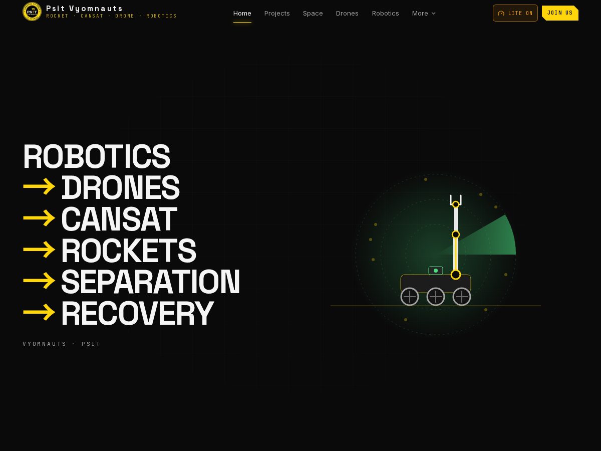 Landing-page snapshot of psitvyomnauts.com