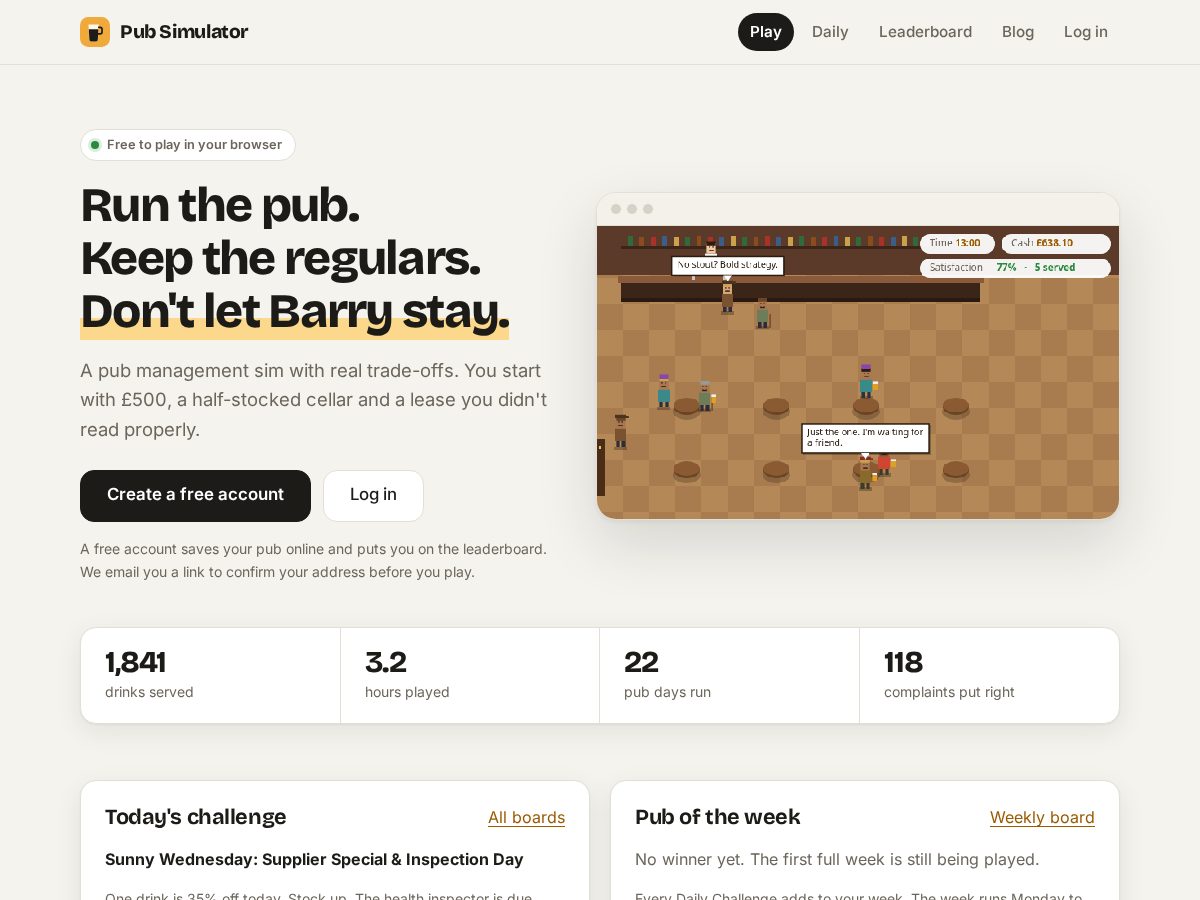 Landing-page snapshot of pubsimulator.com