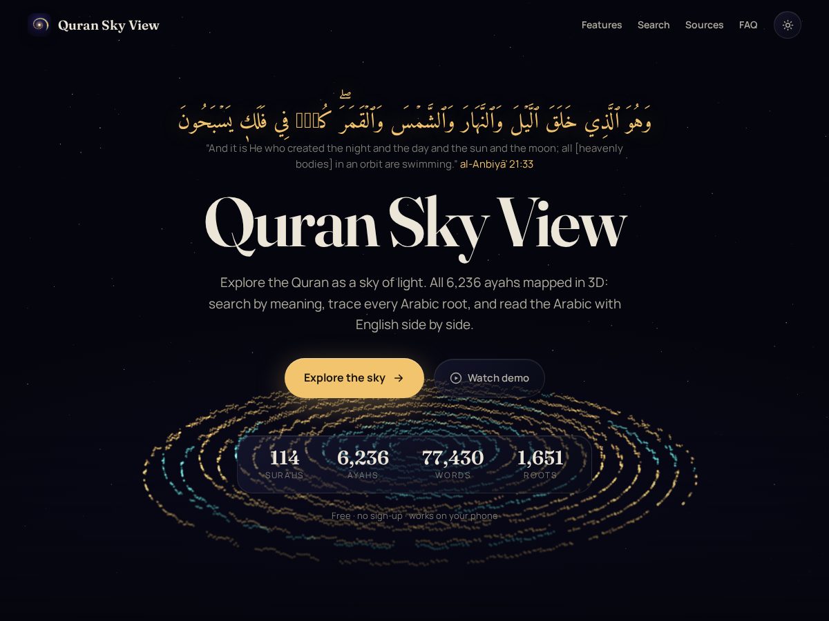 Landing-page snapshot of quranskyview.com