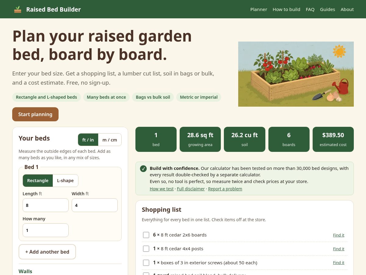 Landing-page snapshot of raisedbedbuilder.com