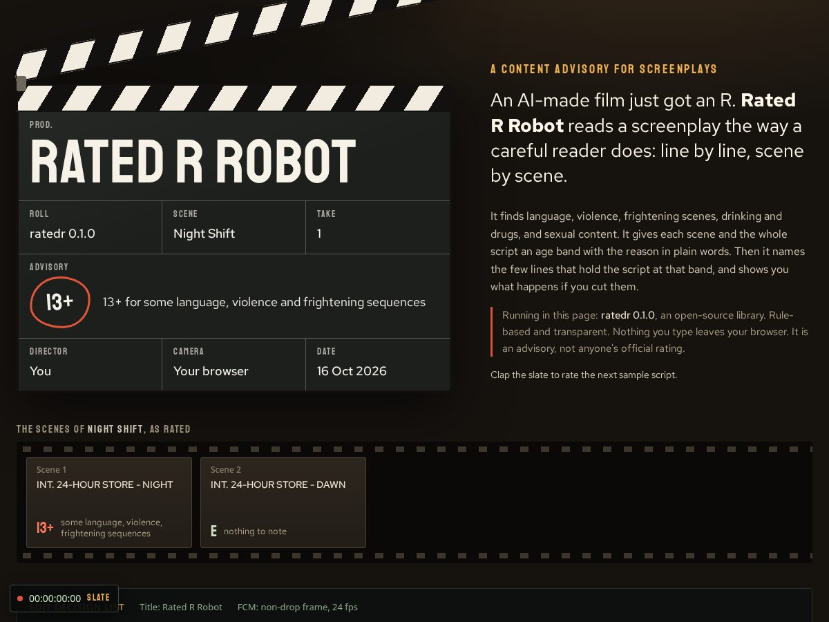 Landing-page snapshot of ratedrrobot.fun