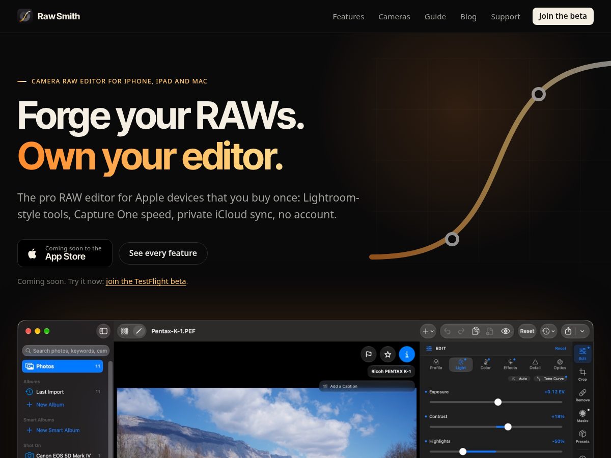 Landing-page snapshot of rawsmith.app