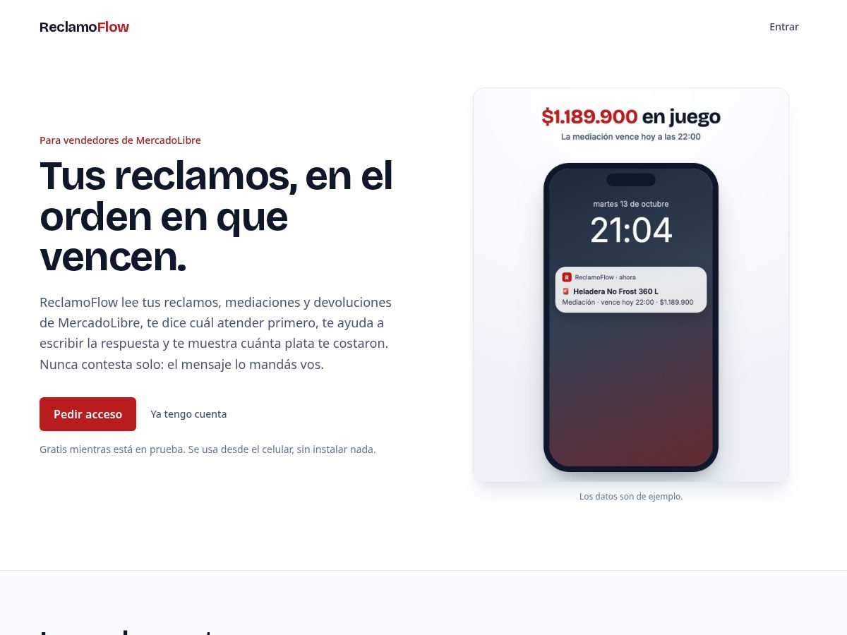 Landing-page snapshot of reclamoflow.com
