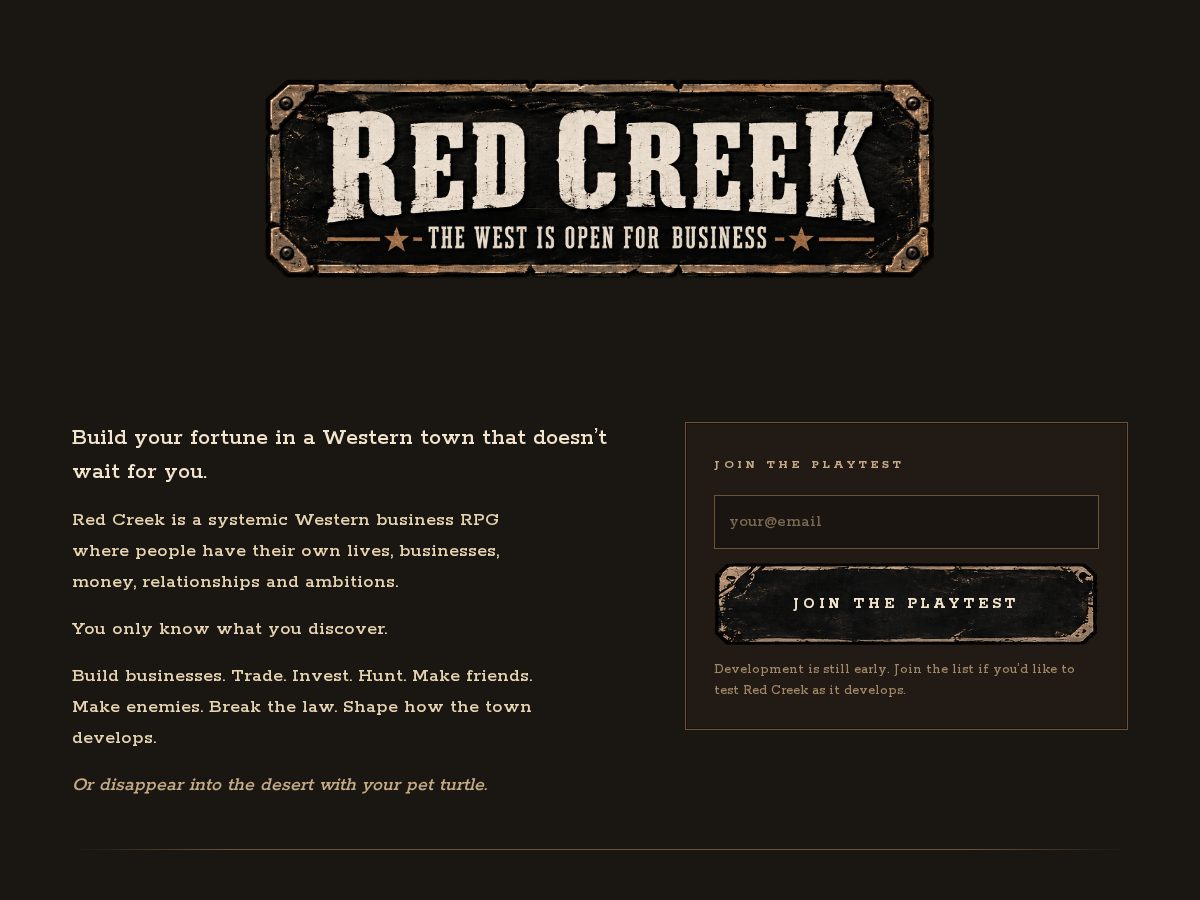 Landing-page snapshot of redcreekgame.com