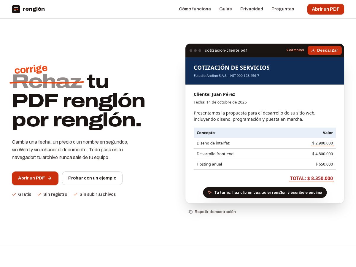 Landing-page snapshot of renglonpdf.online