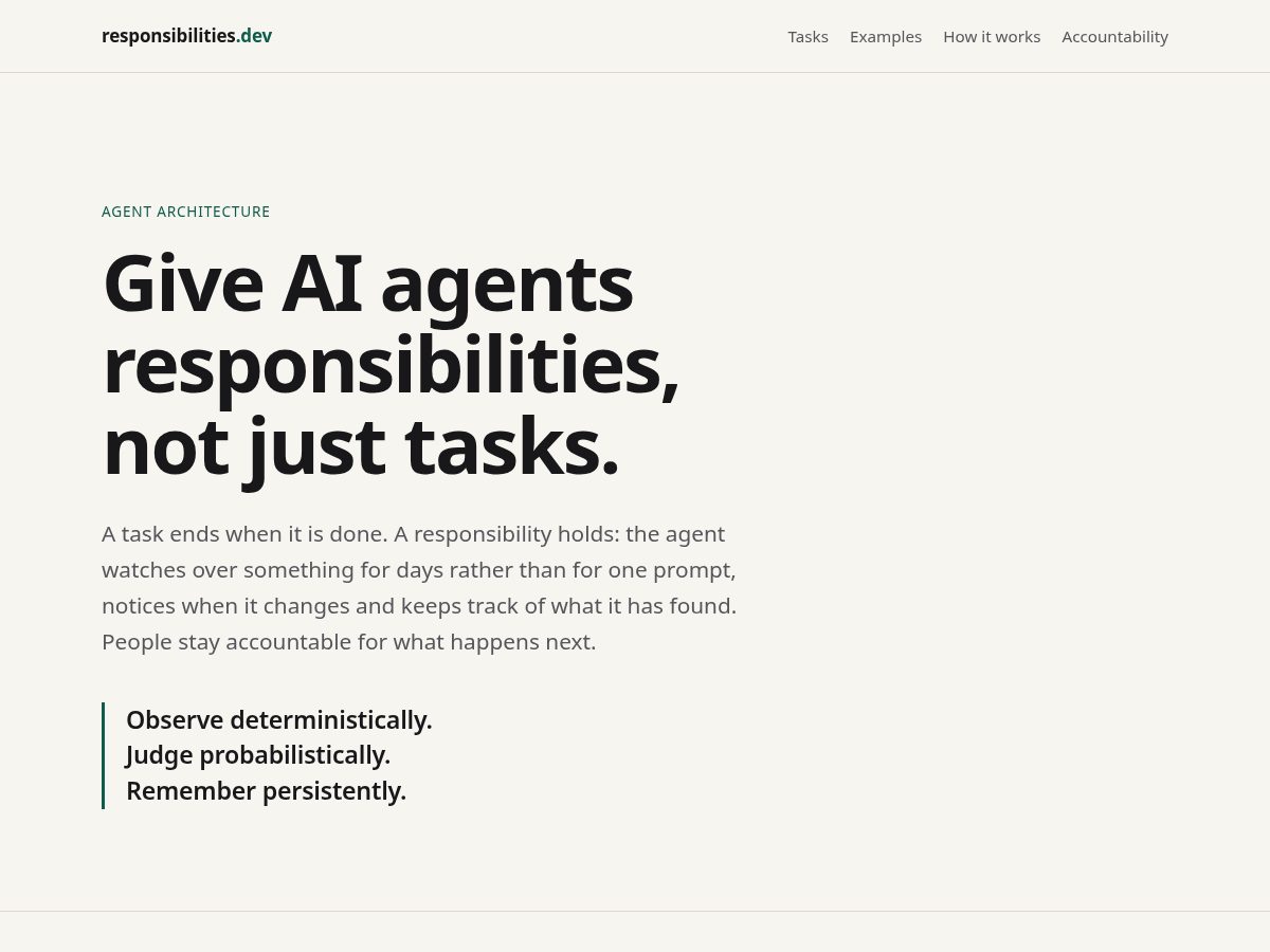 Landing-page snapshot of responsibilities.dev