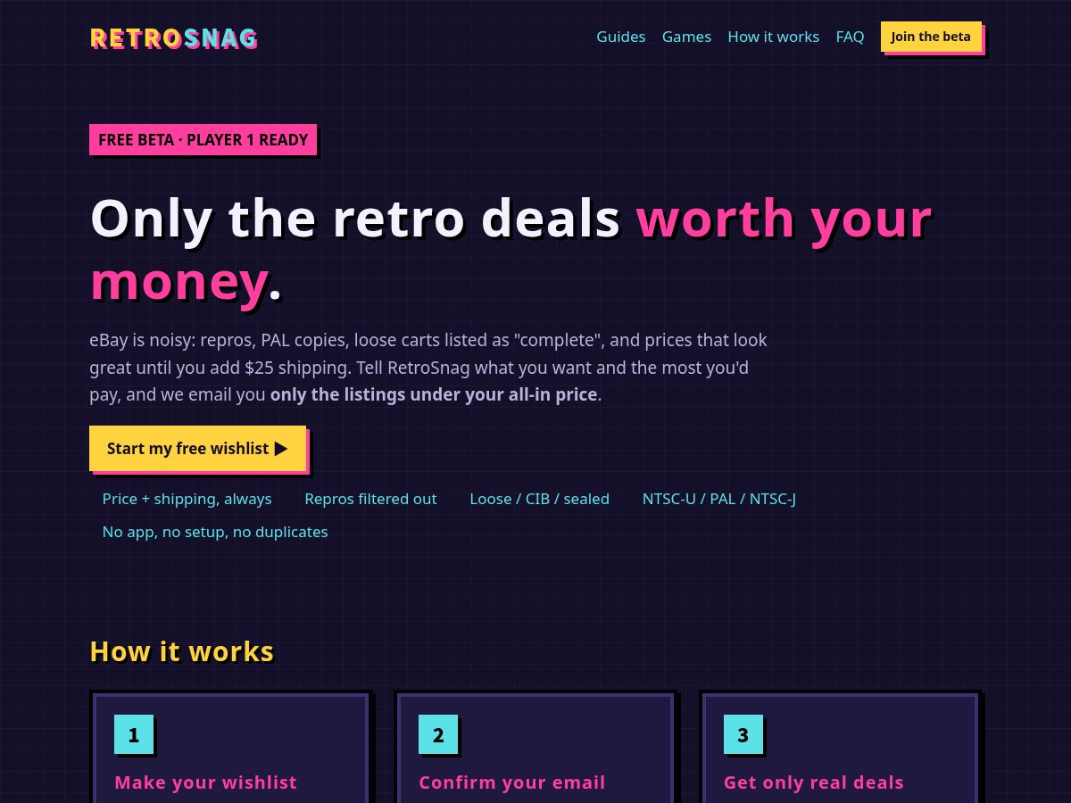 Landing-page snapshot of retrosnag.com
